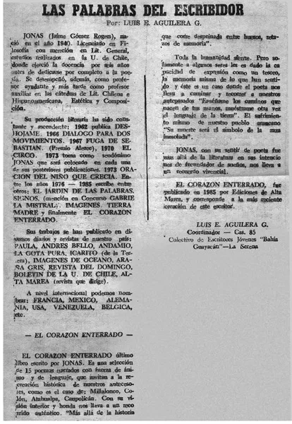 Las palabras de escribidor  [artículo] Luis E. Aguilera G.