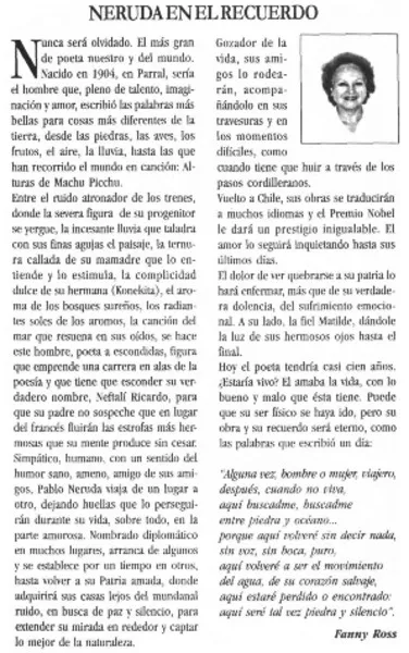 Neruda en el recuerdo  [artículo] Fanny Ross.