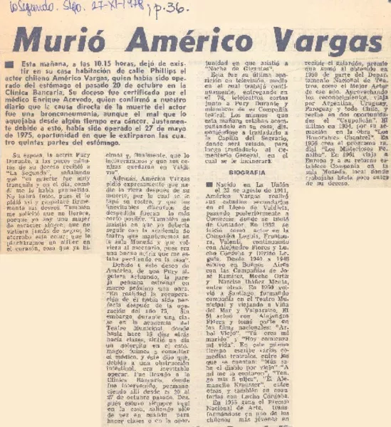 Murio Américo Vargas.  [artículo]