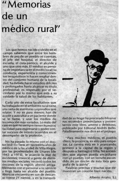 Memorias de un médico rural"  [artículo] Alberto Arraño.