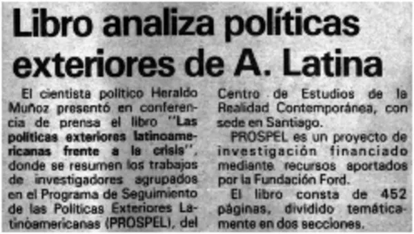 Libro analiza políticas exteriores de A. Latina  [artículo]