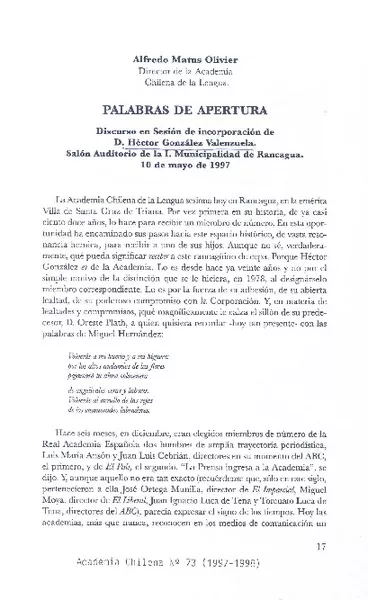 Palabras de apertura  [artículo] Alfreo Matus Olivier.