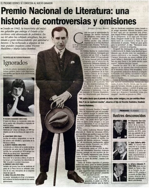 Premio Nacional de Literatura : una historia de controversias y omisiones  [artículo] Andrés Gómez Bravo.