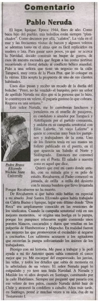 Pablo Neruda  [artículo] Pedro Bravo Elizondo.