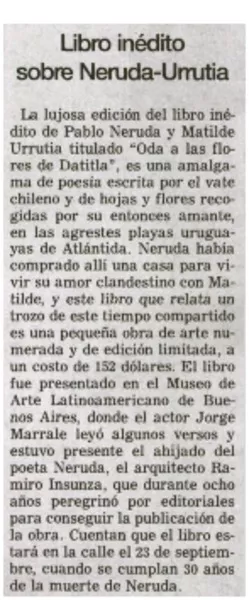 Libro inédito sobre Neruda-Urrutia  [artículo]