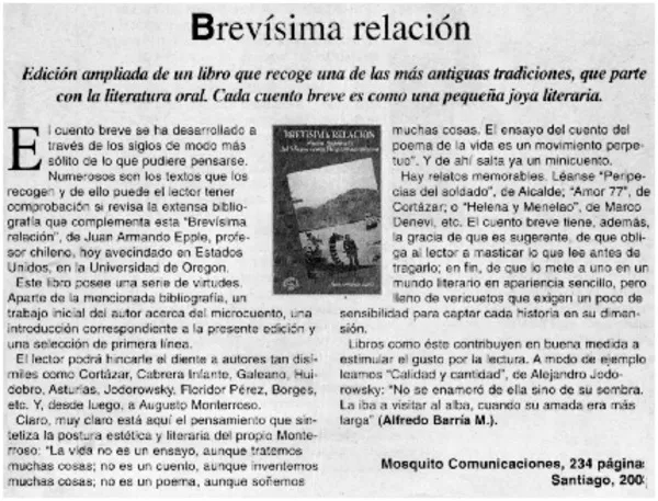 Brevísima relación  [artículo] Alfredo Barría M.