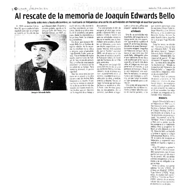 Al rescate de la memoria de Joaquín Edwards Bello  [artículo]