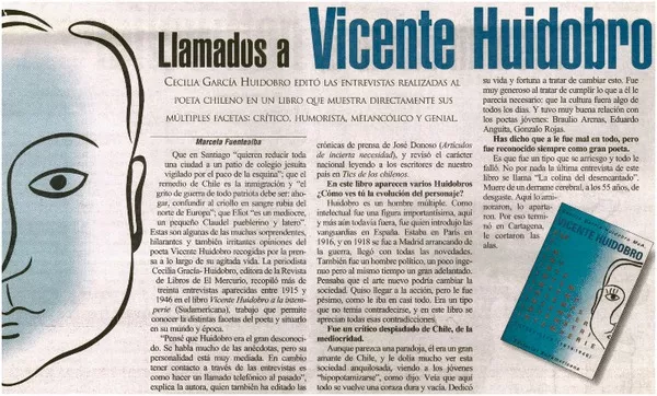 Llamados a Vicente Huidobro  [artículo] Marcela Fuentealba.