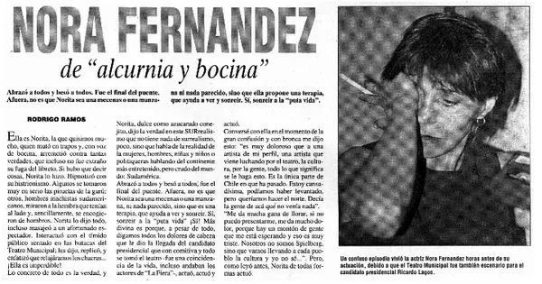 Nora Fernández de "alcurnia y bocina"  [artículo] Rodrigo Ramos.