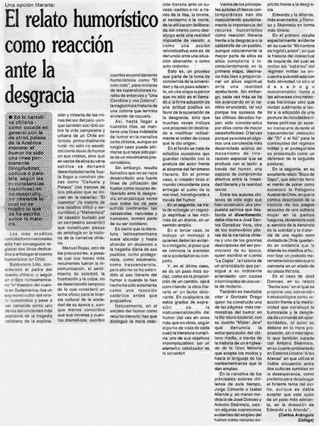 El relato humorístico como reacción ante la desgracia  [artículo] Carlos Aránguiz Zúñiga.