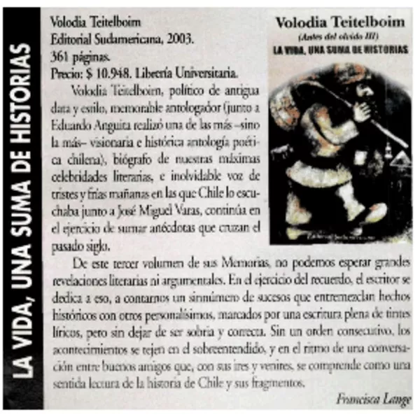 La vida, una suma de historias  [artículo] Francisca Lange.