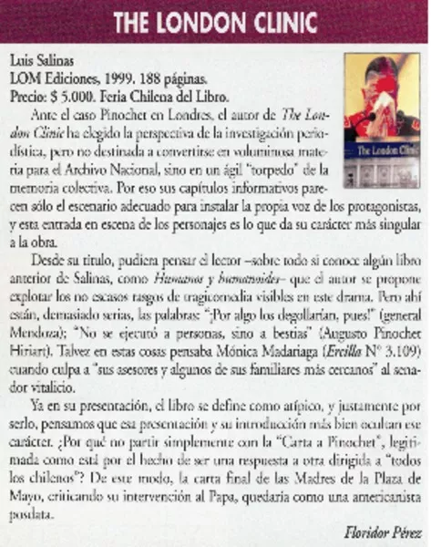 The London Clinic  [artículo] Floridor Pérez.