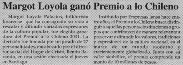 Margot Loyola ganó Premio a lo chileno  [artículo]