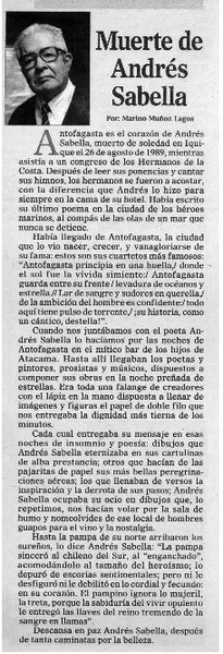 Muerte de Andrés Sabella  [artículo] Marino Muñoz Lagos.
