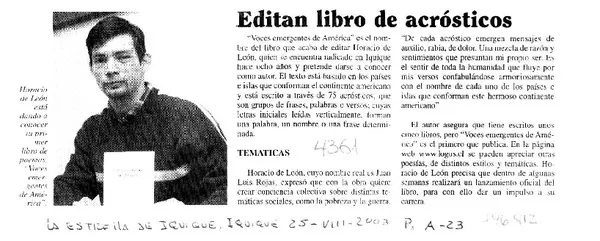 Editan libro de acrósticos.  [artículo]