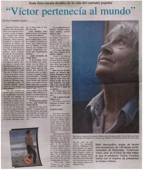 Víctor pertenecía al mundo" : [entrevistas] [artículo] José Ossandón Aguirre.