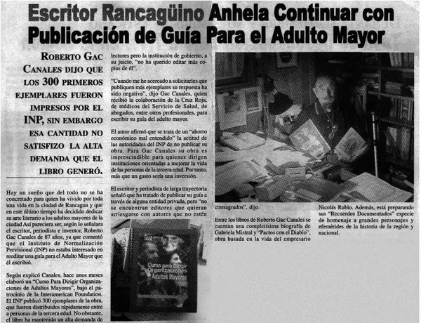 Escritor rancagüino anhela continuar con piblicación de guía para el adulto mayor.  [artículo]