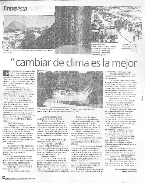 "Cambiar de clima es la mejor quinina" (entrevista)  [artículo] Jimena Córdova Navarrete.