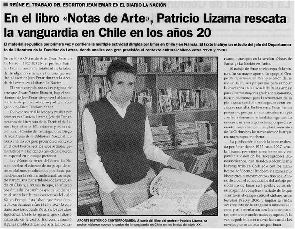 En el libro "Notas de Arte", Patricio Lizama rescata la vanguardia en Chile en los años 20.  [artículo]