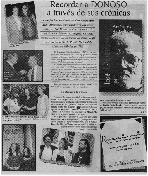 Recordar a Donoso a través de sus crónicas  [artículo] R. C. F.