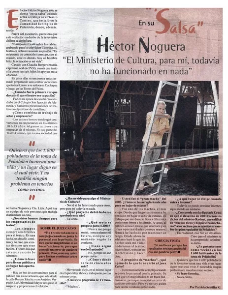 En su "salsa" Héctor Noguera [entrevistas] [artículo] : Patricia Schüller G.