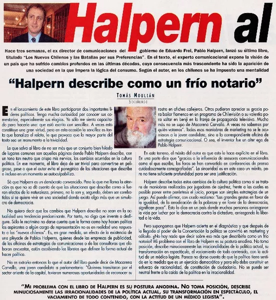 Halpern al banquillo  [artículo] Tomás Moulian y Enrique Correa Ríos.