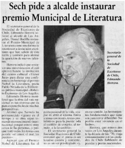 Sech pide a alcalde instaurar premio Municipal de Literatura.  [artículo]