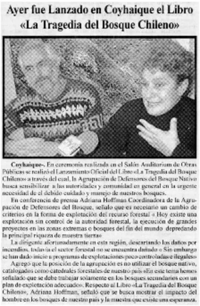 Ayer fue lanzado en Coyhaique el libro "La tragedia del bosque chileno".  [artículo]