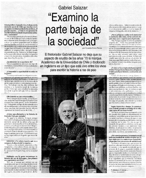 "Examino la parte baja de la sociedad" [entrevistas] [artículo] : Eduardo Bravo Pezoa.