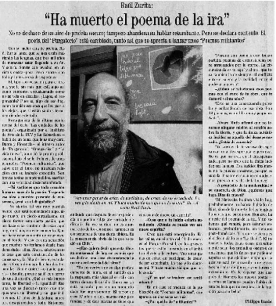 Ha muerto el poema de la ira": [entrevistas] [artículo] Philippe Dardel.