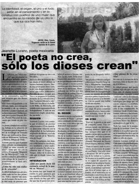 El poeta no crea, sólo los dioses crean" [entrevistas] [artículo] :