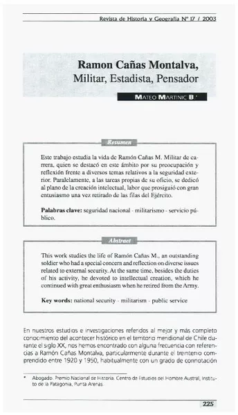 Ramón Cañas Montalva, militar, estadista, pensador  [artículo] Mateo Martinic B.