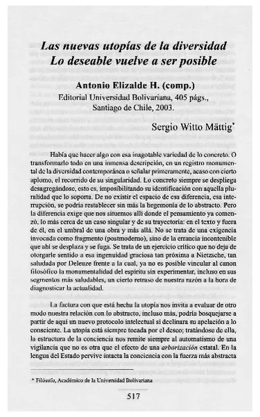 Las nuevas utopías de la diversidad. Lo deseable vuelve a ser posible  [artículo] Sergio Witto Mättig.