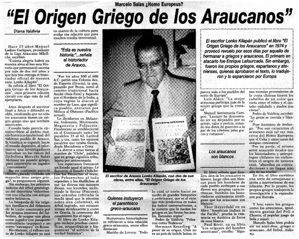 El origen griego de los araucanos"  [artículo] Diana Valdivia.