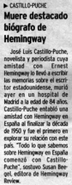 Muere destacado biógrafo de Hemingway.  [artículo]
