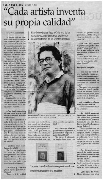 Cada artista inventa su propia calidad" [entrevistas] [artículo] : Pedro Pablo Guerrero.