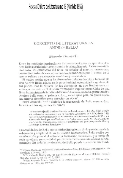Concepto de literatura en Andrés Bello  [artículo] Eduardo Thomas D.
