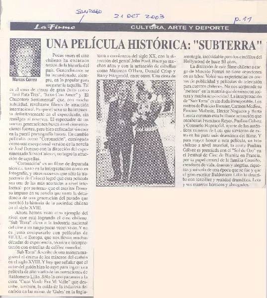 Una película histórica : "SubTerra"  [artículo] Marcos Correa.