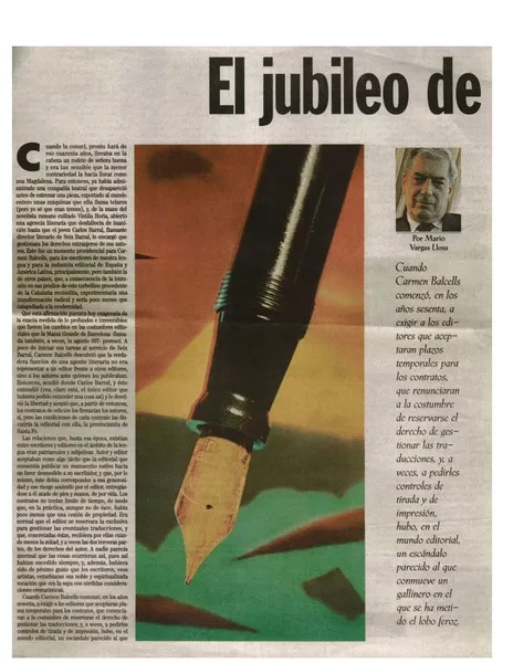 El jubileo de Carmen Balcells  [artículo] Mario Vargas Llosa.