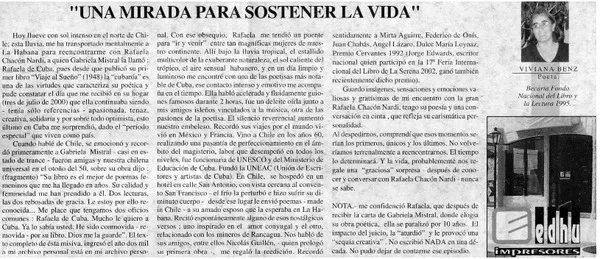 "Una mirada para sostener la vida"  [artículo] Viviana Benz.