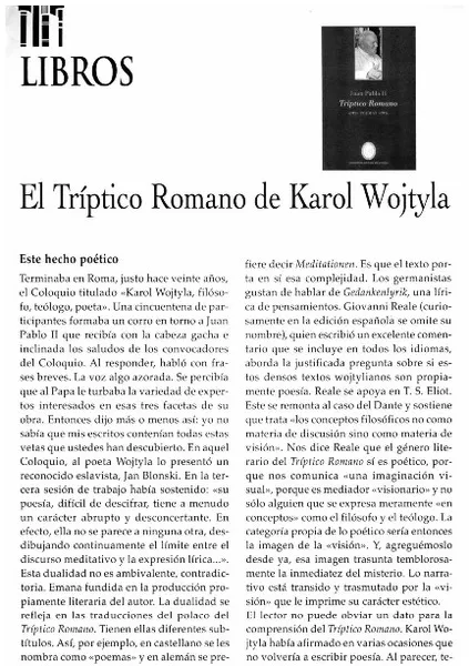 El Tríptico Romano de Karol Wojtyla  [artículo] Joaquín Alliende Luco.