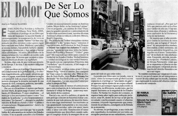 El dolor de ser lo que somos  [artículo] Luis Vargas Saavedra.