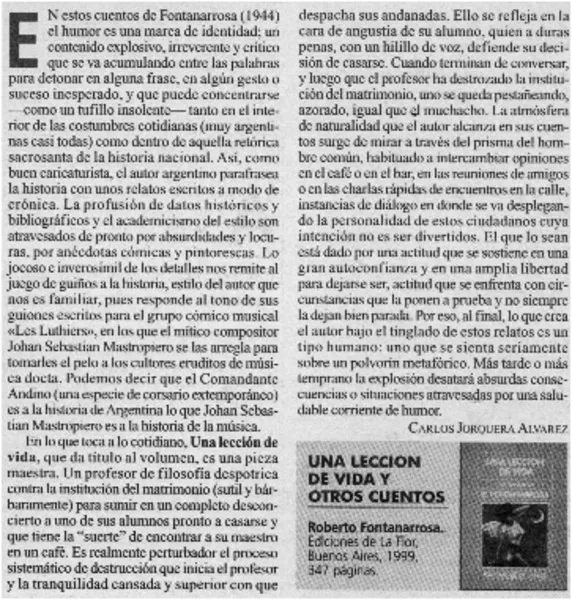Una lección de vida y otros cuentos  [artículo] Carlos Jorquera Alvarez.