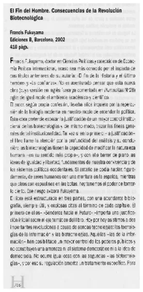 El fin del hombre, consecuencias de la Revolución Biotecnológica  [artículo] Ian Henríquez Herrera.