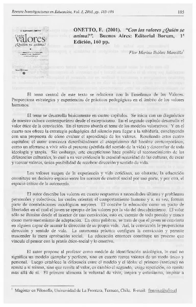 Con los valores ¿quién se anima?  [artículo] Marina Ibáñez Mansilla.