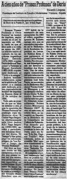 A cien años de "Prosas profanas" de Darío  [artículo] Ricardo Llopesa.