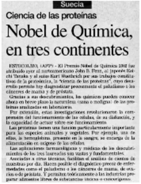 Nobel de Química, en tres continentes  [artículo]