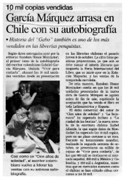 García Márquez arrasa en Chile con su autobiografía  [artículo]