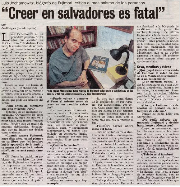 "Creer en salvadores es fatal"  [artículo] Ariel Diéguez.