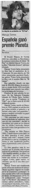 Española ganó premio Planeta  [artículo] Dpa.